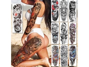 Listing 3 of 9 for Sexy Long Full Arm Rose Clock Temporary Tattoos For Men Women Tatoo Body Leg