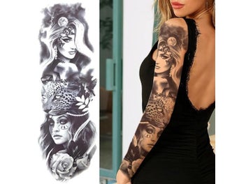 Listing 6 of 9 for Sexy Long Full Arm Rose Clock Temporary Tattoos For Men Women Tatoo Body Leg