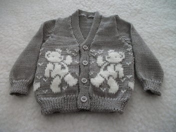 Listing 1 of 1 for New Born MERINO Cardy - Latte with Dancing Teddies