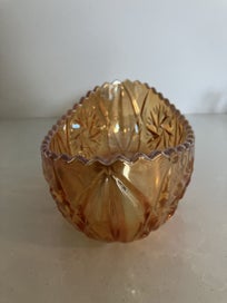 Listing 10 of 15 for Rare Sowerby Marigold Carnival Glass Art deco Boat shaped dish in metal No. 2480