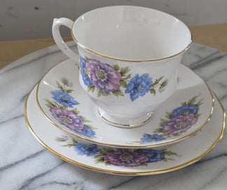 Listing 3 of 17 for Queen Anne Trio Floral and Gold Gild Vintage