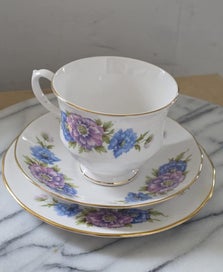 Listing 4 of 17 for Queen Anne Trio Floral and Gold Gild Vintage