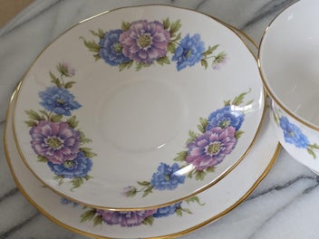 Listing 9 of 17 for Queen Anne Trio Floral and Gold Gild Vintage