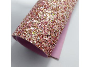 Listing 3 of 7 for 1 PCS A4 SIZE (21x29cm) PINK CHUNKY GLITTER Leather With PINK VELVET Fabric