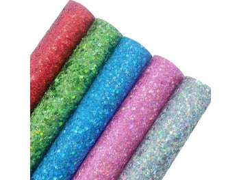 Listing 3 of 8 for Iridescent Chunky Glitter Faux Leather Felt Backing Synthetic Leather Glitter