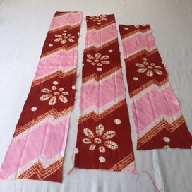 Listing 4 of 9 for Vintage Pink Red Hand Dyed Japanese Shibori Silk Kimono Panel Fabric Pieces x3