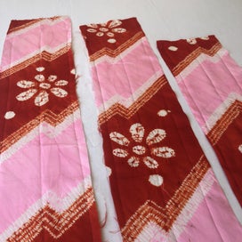 Listing 8 of 9 for Vintage Pink Red Hand Dyed Japanese Shibori Silk Kimono Panel Fabric Pieces x3