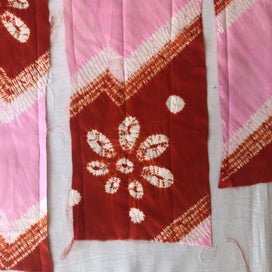Listing 6 of 9 for Vintage Pink Red Hand Dyed Japanese Shibori Silk Kimono Panel Fabric Pieces x3