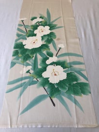 Listing 10 of 14 for Vintage Japanese Cream Silk Floral Fabric Piece Kimono Panel