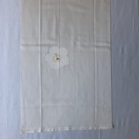 Listing 4 of 9 for Vintage Japanese Cream Silk Fabric Piece Kimono Panel White Flower