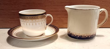 Listing 1 of 9 for Antique Royal Doulton Blue Gold Demitasse Cup & Saucer with Irish Vintage Jug