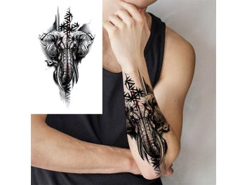 Listing 13 of 15 for Black Forest Tattoo Sticker For Men Women Children Tiger Wolf Death Skull