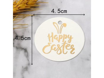 Listing 4 of 8 for 50pcs Bronzing Happy Easter Hang Tag Round White Paper Card Rabbit Bunny Gift