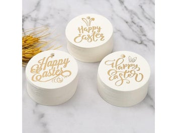 Listing 3 of 8 for 50pcs Bronzing Happy Easter Hang Tag Round White Paper Card Rabbit Bunny Gift