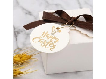 Listing 5 of 8 for 50pcs Bronzing Happy Easter Hang Tag Round White Paper Card Rabbit Bunny Gift