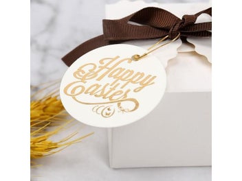Listing 6 of 8 for 50pcs Bronzing Happy Easter Hang Tag Round White Paper Card Rabbit Bunny Gift