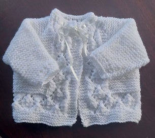 Listing 1 of 1 for hand knitted White mattinee jacket-newborn