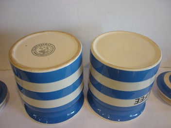 Listing 6 of 7 for CORNISHWARE LOOKALIKE "CLOVERLEAF" COFFEE & TEA CANNISTERS.