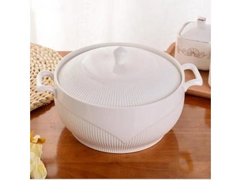 Listing 11 of 16 for Ceramic Soup Pot White Round Nordic Phnom Penh 2.6L Large Bowl With Lid Cooking