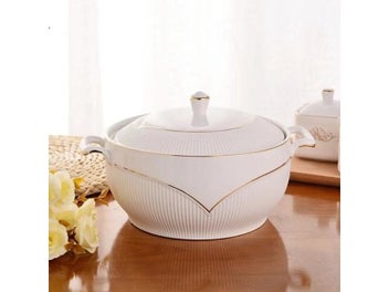 Listing 13 of 16 for Ceramic Soup Pot White Round Nordic Phnom Penh 2.6L Large Bowl With Lid Cooking