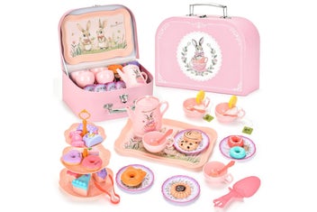 Listing 2 of 9 for Pretend Play Tea Party Set Dessert and Carrying Case for Kids Role Play -Bunny