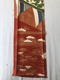 Listing 2 of 15 for Vintage Japanese Silk Fabric Piece Kimono Panel Embroidered Floral Design