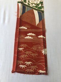 Listing 6 of 15 for Vintage Japanese Silk Fabric Piece Kimono Panel Embroidered Floral Design