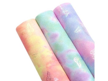 Listing 4 of 8 for Tie Dye Faux Leather Sheets Bump Textured Foil Synthetic Leather Fabric Roll