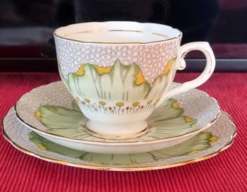 Listing 2 of 6 for STUNNING 1930's TUSCAN Fine Bone China Hand Painted GREEN POPPY Trio