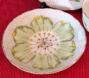 Listing 4 of 6 for STUNNING 1930's TUSCAN Fine Bone China Hand Painted GREEN POPPY Trio