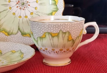 Listing 3 of 6 for STUNNING 1930's TUSCAN Fine Bone China Hand Painted GREEN POPPY Trio