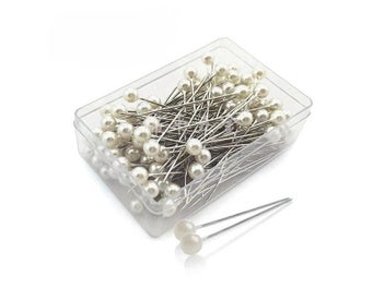 Listing 9 of 16 for 100pcs/box 36mm Round Pearl Head Dressmaking Pins Weddings Corsage Florists