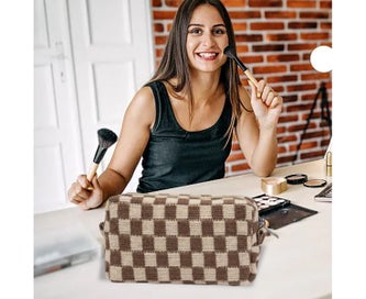 Listing 5 of 5 for Makeup bag Plaid makeup bag Makeup bag and makeup brush storage bag Travel ma