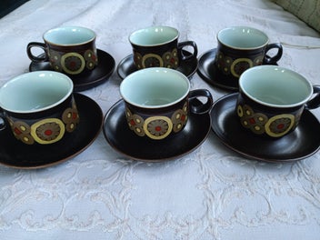 Listing 2 of 8 for SET '60s DENBY Arabesque Tea Cups, 6 Cups & Saucers