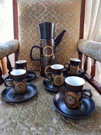 Listing 1 of 7 for SET '60s DENBY Arabesque Coffee Set #2 TALL Coffee Pot 5 Mugs & Saucers