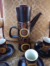 Listing 3 of 7 for SET '60s DENBY Arabesque Coffee Set #2 TALL Coffee Pot 5 Mugs & Saucers