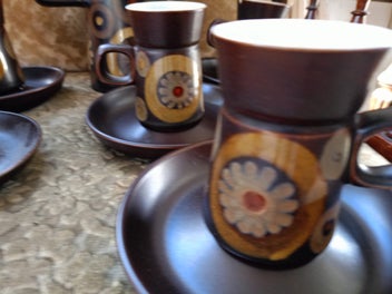 Listing 4 of 7 for SET '60s DENBY Arabesque Coffee Set #2 TALL Coffee Pot 5 Mugs & Saucers