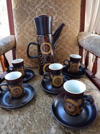 Listing 5 of 7 for SET '60s DENBY Arabesque Coffee Set #2 TALL Coffee Pot 5 Mugs & Saucers