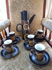 Listing 6 of 7 for SET '60s DENBY Arabesque Coffee Set #2 TALL Coffee Pot 5 Mugs & Saucers