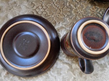 Listing 7 of 7 for SET '60s DENBY Arabesque Coffee Set #2 TALL Coffee Pot 5 Mugs & Saucers