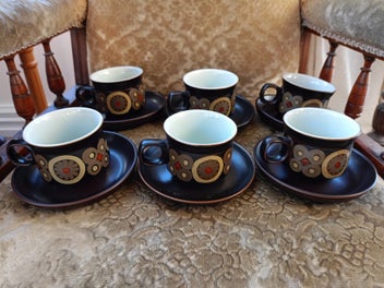 Listing 1 of 8 for SET '60s DENBY Arabesque Tea Cups, 6 Cups & Saucers