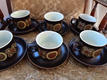 Listing 5 of 8 for SET '60s DENBY Arabesque Tea Cups, 6 Cups & Saucers