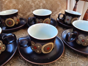 Listing 6 of 8 for SET '60s DENBY Arabesque Tea Cups, 6 Cups & Saucers