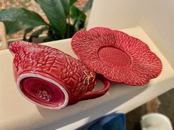 Listing 3 of 5 for A gorgeous little raspberry coloured CROWN DEVON jug & saucer