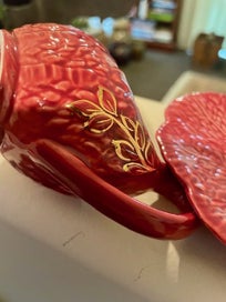 Listing 2 of 5 for A gorgeous little raspberry coloured CROWN DEVON jug & saucer