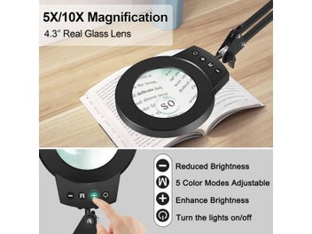 Listing 5 of 9 for Long Swing Arms 5X/10X Magnifying Glass Lamp With 5 Color Adjust LED Lights