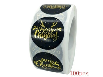 Listing 1 of 9 for Merry Christmas Stickers Gold Stamping Christmas Label For Child Gift Decor