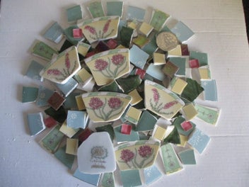 Listing 1 of 3 for MOSAICS~ Modern Florals "Crimson & Aqua!"~ Hand Cut Porcelain & Tile Mix!