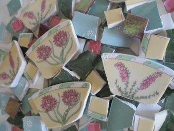 Listing 3 of 3 for MOSAICS~ Modern Florals "Crimson & Aqua!"~ Hand Cut Porcelain & Tile Mix!