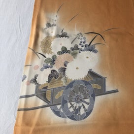 Listing 3 of 9 for Vintage Japanese Orange Silk Fabric Piece Kimono Panel